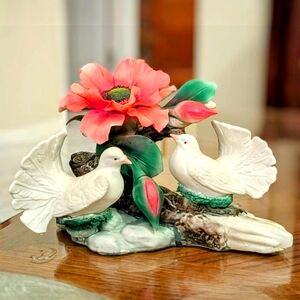 Beautiful Antique Italian Porcelain Doves Figurine With Flowers From Capodimonte